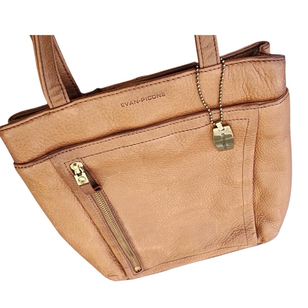 EVAN PICONE Vintage Brown Leather Handbag Purse - Ladies Camel Clr Shoulder Bag - Picture 14 of 16